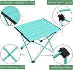 Grope Camping Table with Aluminum Table Top, Folding Beach Table Easy to Carry, Prefect for Outdoor, Picnic, BBQ, Cooking, Festival, Beach, Home (Sky Blue-S)