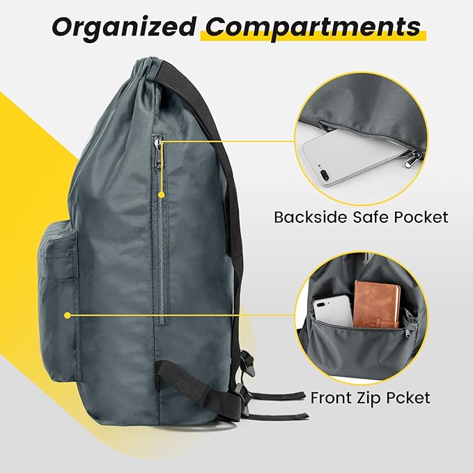 Vorspack Drawstring Backpack Water Resistant String Bag Sports Gym Sack with Side Pocket for Men Women