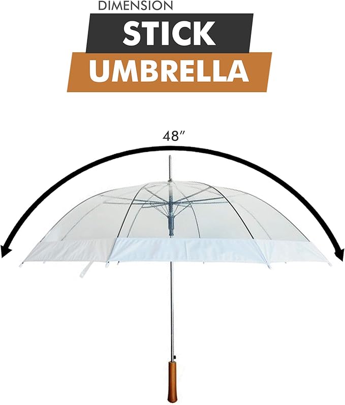 Rain Clear White Umbrella | Water Repellent Strong Metal Shaft and Ribs | Auto Open Rip Resistant Portable Umbrella | Wood Print Resin Handle