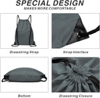 Drawstring Backpack Sports Water Resistant String Bag Sport Gym Sackpack for Women Men Large with Zipper, Grey