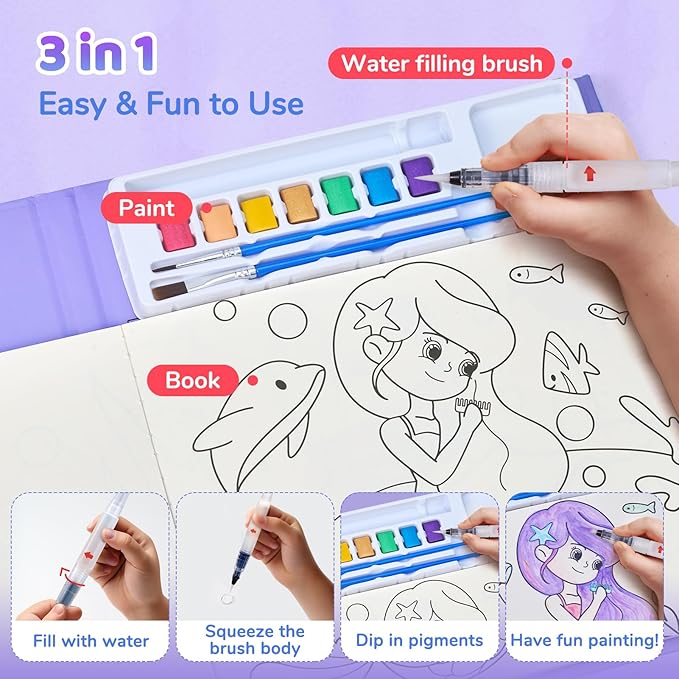 JoyCat Paint with Water Coloring Books for Toddlers, Watercolor Painting Sets for Kids Ages 3-5 4-8, Arts and Crafts Drawing Activities Toy Birthday Gifts for Boys Girls (Underwater World)