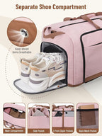 Lekesky Foldable Travel Duffel Bag for Women, 80L Large Duffle Bag with Separate Shoes Compartments & Straps, Carry On Weekend Bag for Women, Hospital, Overnight(Pink)