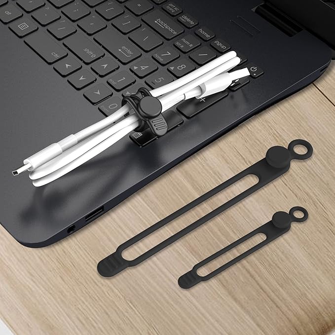 Silicone Cable Ties Cord Organizer for Cable Management, 16PCS 4.2" and 7.1" Reusable Cable Organizer Electronic Accessories for Home, Office, Kitchen, School, Travel (Black)