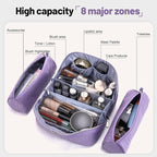 BOYATU Travel Makeup Bag Cosmetic Bags for Women: Large Capacity 3 Pcs Set Make up Bag with Compartments - Waterproof Vegan Leather Toiletry Organizer Bags with Handle (L01 Purple)