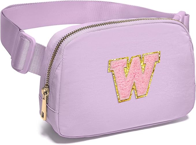 Gitus Initial Belt Bag Fanny Pack Crossbody Bag for Girls Birthday Gifts Age 8-10 Teen Girl Gifts Trend Stuff Personalized Letter Gifts for Daughter Sister (Lavender-W)