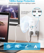 Multi Plug Outlet, Surge Protector, 5 Outlet Extender with 4 USB Charging Ports (2 USB C), USB C Wall Charger, 3-Sided 1800J Power Strip Outlets Splitter Wall Plug Adapter Spaced for Dorm Home Office