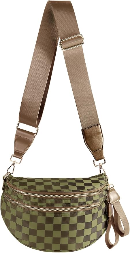 Black and White Checkered Crossbody Bag Bum Bag for Women,Spacious Checkered Purse Fanny Packs Belt Bag