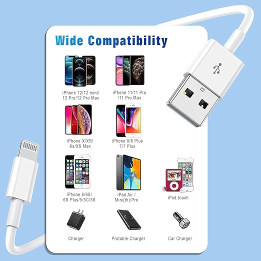 Hi-Mobiler USB iPhone Fast Chargering Cord,Data Sync Transfer for 13/12/11 Pro Max Xs X XR 8 7 6 5 5s iPad iPod More Model Cell Phone Cables