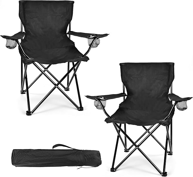WEIDIORME 2 Pack Lightweight Camping Chairs for Adults & Teens, 250LBS Capacity Foldable Portable Chairs with Carry Bag, Compact Design for Camping, Beach, Picnics, and Outdoor Events
