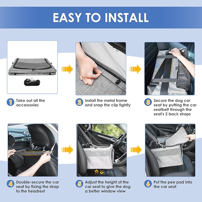 SlowTon Dog Booster Car Seat, Reinforce Metal Frame Safe Pet Car Seat with Seatbelt & Waterproof Pee Pad & Top Cover | Portable Collapsible Puppy Carrier Bag | for Small Medium Dogs Cats up to 15lbs