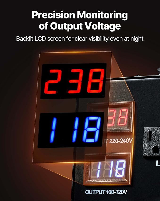 VEVOR Voltage Auto Converter Transformer, 3000VA, Heavy Duty Step Up/Down Power Transformer, 110V to 220V and 220V to 110V, with 3 US Outlets, 3 EU Outlets, LCD Display, Circuit Breaker Protection