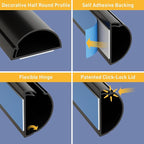 D-Line 157in Cord Cover Kit, Self-Adhesive Wire Hiders, Cable Raceway to Hide Wires on Wall, Electrical Cable Management - 10x 15.7 Lengths & 19 Accessories - 1.18" (W) x 0.59" (H) - Black