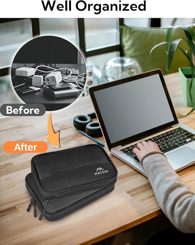 MATEIN Charging Cord Organizer Case 2 Pack, Water Resistant Electronics Bag for Tech Accessories, Portable Flat Cable Organizer Travel for Adapter, Slim Mouse & USB Flash Drive, Tech Gifts