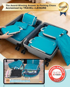 Gonex 10 Set Compression Packing Cubes, Expandable Storage Travel Bags for Suitcase, Luggage Organizers with Hanging Toiletry Bag Laundry Bag Shoe Bag Accessories Bag (Blue)