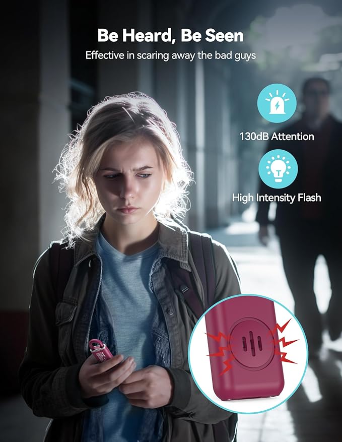 TECKNET Rechargeable Personal Safety Alarm for Women, 130dB Personal Alarm with SOS Strobe Light, Low Battery Notice, Loud Siren Safety Alarms for Girls Kids Elderly - Red