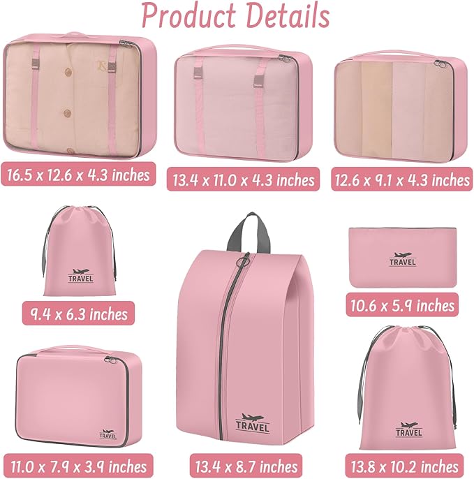 Packing Cubes for Travel - 8 Set Luggage Organizer Bags for Family, Mesh Breathable Packing Cubes for Suitcases Durable Travel Essentials Bags Set