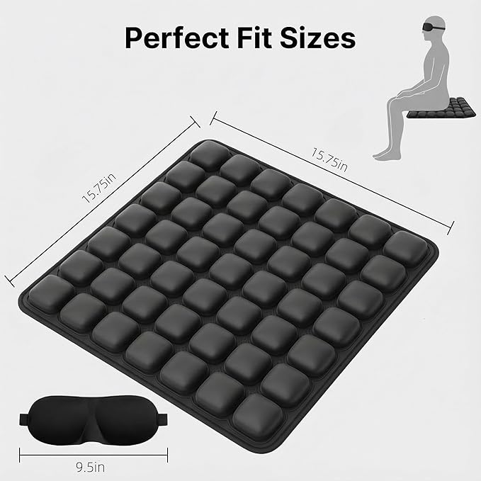 Inflatable Airplane Seat Cushion, Press to Inflate No Pump Required, Portable Travel Seat Pad for Office Chair Car Wheelchair, Coccyx & Tailbone Pain Relief Cushion with 3D Eye Mask (49 Air Cells)