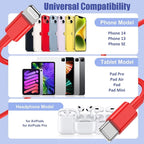 4Pack USB C to Lightning Cable 6FT, Fast Charging Cord for iPhone 14, Replacement for Apple Original Charger Cable for iPhone 14 13 12 11 Pro 11 XS MAX XR 8 7 6s Plus-Red