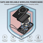 10000mAh Magnetic Wireless Power Bank Fast Charging , Mag-Safe Protable Charger Bulit in USB C Cable and Stand 22.5W PD USB C Fast Charger,Magnetic Battery Pack for iPhone 17 Pro/17 Air/16/15/14/13/12