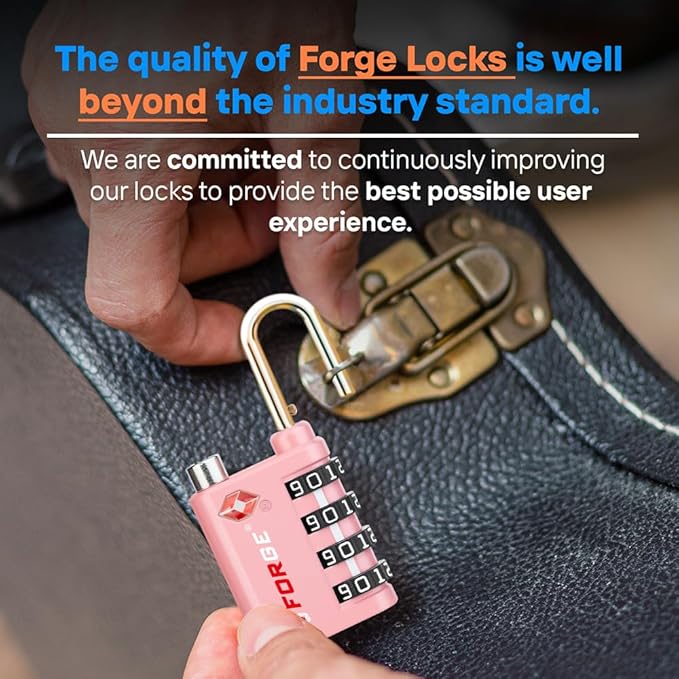 Forge Dual-Opening: Key or Combination Lock, TSA Approved Lock for Luggage, Pelican case, Travel, Gym, School, Luggage Combination Lock, Travel Bag Lock (Pink 2 Pk)