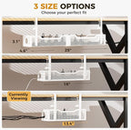 2 Pack Under Desk Cable Management Box White, Cinati 26.8" Wire Organizers No Drill, Cord Organization Tray with Clamp for Office, Home - No Damage to Desk