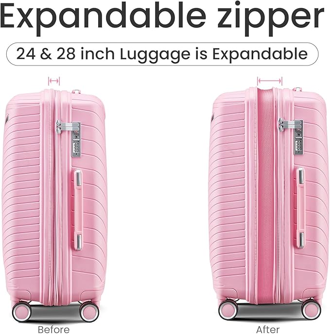 Hard Shell Luggage Sets 4 Piece with 360 Spinner Wheels,Lightweight Suitcase Set with TSA Lock,Travel Luggage Set with Telescoping Handle,Light and Strong,Easy to Clean (Pink 2)
