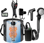 Rechargeable Camping Shower with Heater,1600W Water Heater,6000mAh Shower Pump with LED Display Foldable Bucket Outdoor