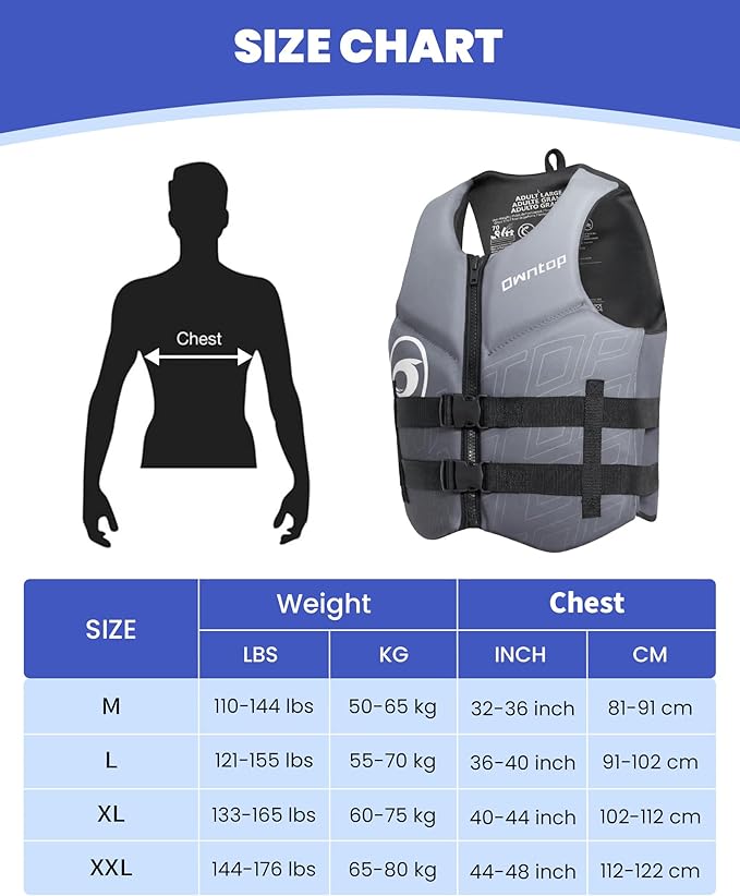 Owntop Swim Vest Adult Water Sport Vest Neoprene Floaties for Swimming, Boating, Kayaking, Fishing | Adjustable Zipper Dual Buckle Foldable Buoyancy Jacket