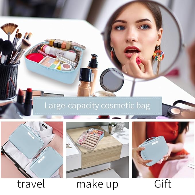 Queboom Travel Makeup Bag Cosmetic Bag Makeup Bag Toiletry bag for women and men (Blue-3pcs)