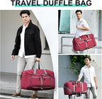 Dimayar 40L Travel Duffle Bag for Men Women - Foldable Duffel Bag with Shoes Compartment - Overnight Bags Waterproof & Tear Resistant(Red)