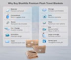 BlueHills 2-Pack Mini Premium Soft Plush Travel Blanket Pillow Airplane Essentials for Two in bag Flight Traveling Warm Portable Plane Blankets Compact Cozy Traveler Backpack Blankets Warm Beige - M26