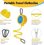 Retractable Camping Clothesline, Portable Travel Clothes Line, Windproof Laundry Line with Clothespins & Hang Holes, Indoor Outdoor Drying Rope for Hotel Trip, Cruise, RV (Yellow, 12.5 Ft)