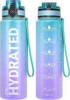 Sahara Sailor Water Bottle, 32/25/17oz Durable and Leakproof Water Bottles Motivational with Time Marker, Tritan, BPA Free, Wide Mouth with Easy Clean Brush for Gym, Travel, School, Office (1 Bottle)