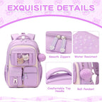 PIG PIG GIRL Kids Backpack for Girls School Bags for Middle School Students Book Bag for Elementary Primary Kawaii Ita Backpack, Purple and Beige