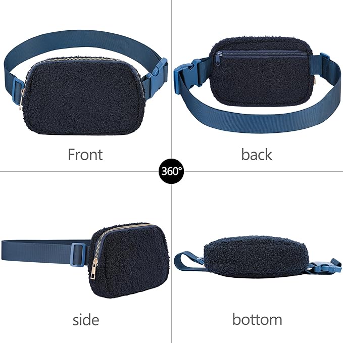 Fleece Fanny pack with Adjustable Strap for Women and Men Crossbody Bag Bum Bag, Waist Pack for Hiking Workout Sports Travel Blue