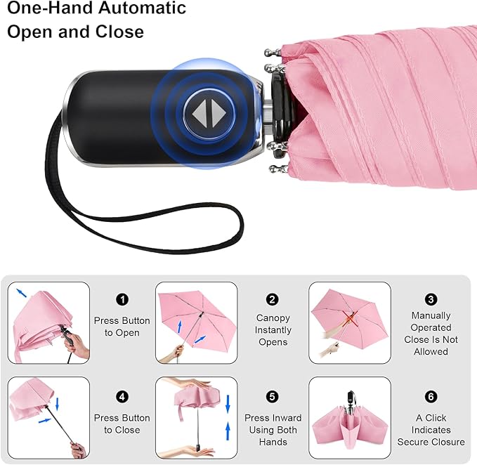 Compact Travel Umbrella for Purse - Flat Handle, Waterproof for Light Rain