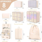 8 Set Packing Cubes for Travel,Suitcase Organizer Bags for Luggage with Shoe & Hanging Toiletry Bag, Vacation Essentials & Accessories for Cruise Ship, Airplane Must-Have,Road Trip & Camp Gifts(Cream)