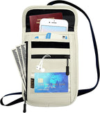 RFID Blocking Travel Neck Wallet Pouch and Passport Holder, Travel Neck Pouch Passport Holder for Women & Men - Beige