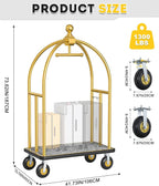 Hotel Luggage Cart 1300 LBS, Bellman's Cart with Brushed Stainless Steel & 8-inch Rubber Wheels, Valet Cart with Grey Carpeted Deck for Hotels, Condos, Resorts