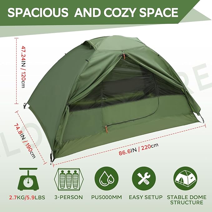 Clostnature Lightweight Tent for Backpacking - 1/2/3/4 Person Ultralight Backpacking Tent, Waterproof Easy Setup Camping Tent, Hiking Tent for Outdoor, Hiking and Mountaineering