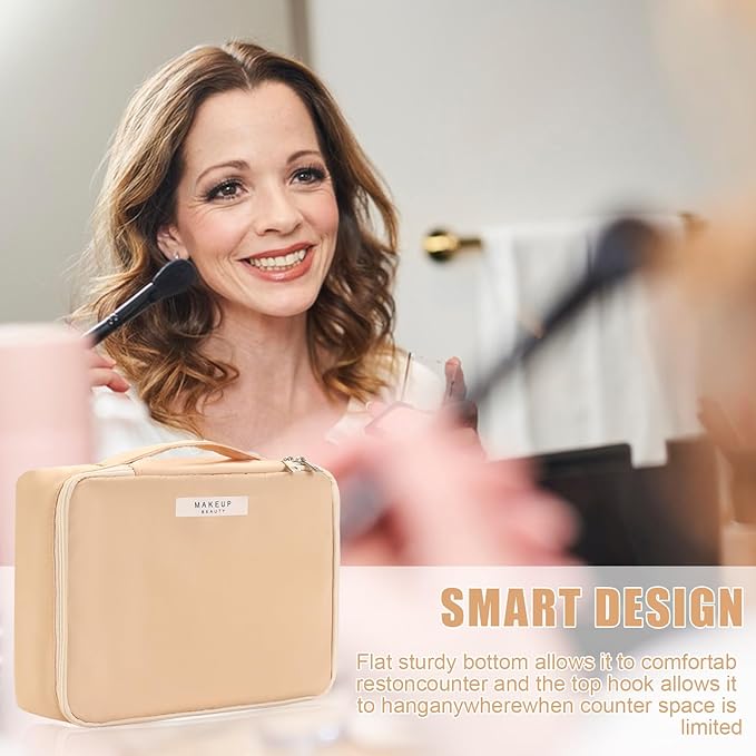 Queboom Travel Makeup Bag Cosmetic Bag Makeup Bag Toiletry bag for women and men (Beige)