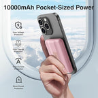 AOGUERBE for MagSafe Portable Charger, 10000mAh Magnetic Power Bank 22.5W Fast Charging, Mini Battery Pack Wireless with LED Display&Foldable Stand for iPhone 17/16/15/14/13/12 Series (Rose Pink)