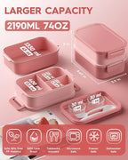 KEMETHY Adults Bento Lunch Box Set with Thermo Bag, 74oz Stackable Leak-proof 3-tiers Bento Box, Built-in Utensil and Sauce Container for Work, School, Dining Out (Pink)