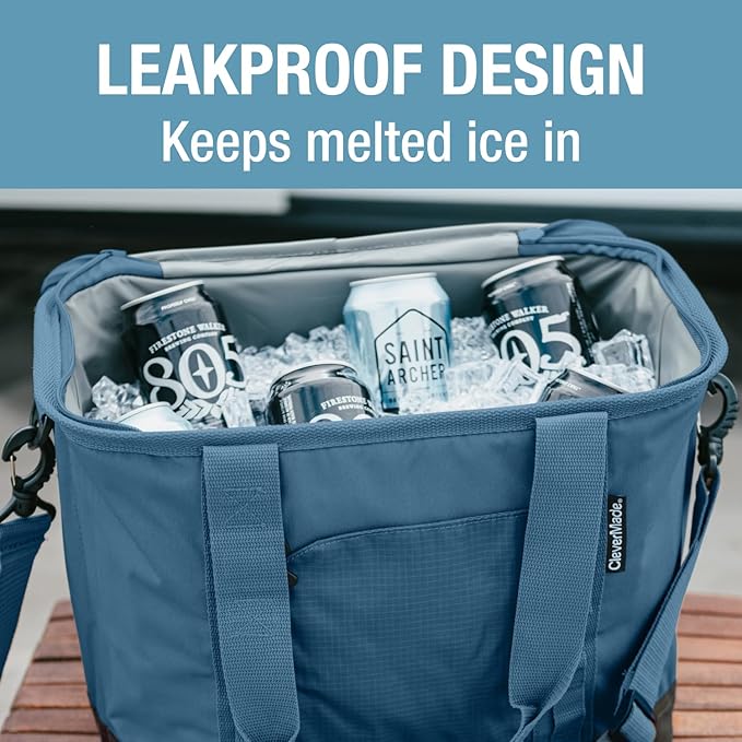 CleverMade Pacifica Collapsible Cooler Bag – Large Portable Cooler Bag for Travel, Foldable Insulated Cooler for Beach, Picnic & Tailgating, Holds Up to 50 Cans, Leakproof Soft Carry Cooler - Gray