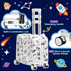 Kids Ride-On Suitcase with Cute Ears, DIY Graffiti Coloring Design, 20" Carry-On Luggage with 4 Spinner Wheels, Pull Rope & Combination Lock – Rideable Travel Case for Toddlers & Children(White)