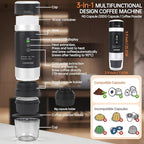 Portable Electric Espresso Machine with Removeable Battery, Mini Travel Coffee Maker, 3-in-1 Car Coffee Maker Self-Heating with USB-C for RV Hiking Office Camping (Ground Coffee & Capsule Compatible)