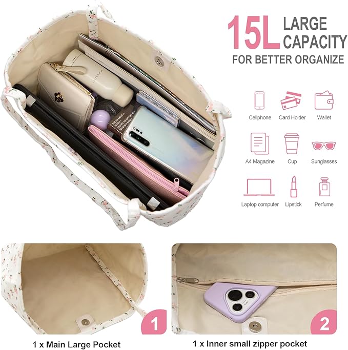 Long Keeper Corduroy Tote Bag for Women Girl Cute Large Tote Purse Reusable Canvas Shoulder Bag Handbag for Work Travel Gym