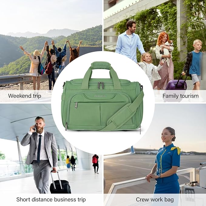 Hanke Large Capacity Travel Duffel Bag, Carry On Luggage with 12 Pockets, 17 Inch Laptop Compartment, Wet Dry Separation & Independent Shoe Bag, Foldable Duffel Bag for Women Men（Forest Green）