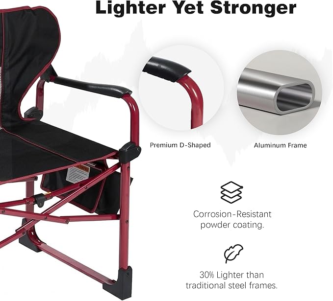 SUNNYFEEL Camping Directors Chair Set of 2 Aluminum Oversized Portable Folding Chair with Side Pocket and Adjustable Side Table for Beach, Fishing, Trip, Picnic, Lawn, Outdoor Foldable Camp Chairs