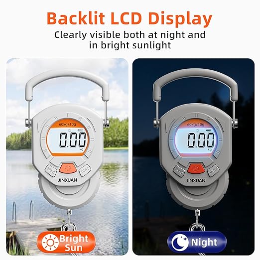 Fishing Scale 132lb/60kg Luggage Scale Digital Fish Scale with Backlit LCD Display, Fish Weight Scale Luggage Weight Scale Hanging Scale with 4 Units USB Cord, Fishing Accessories Fishing Gift